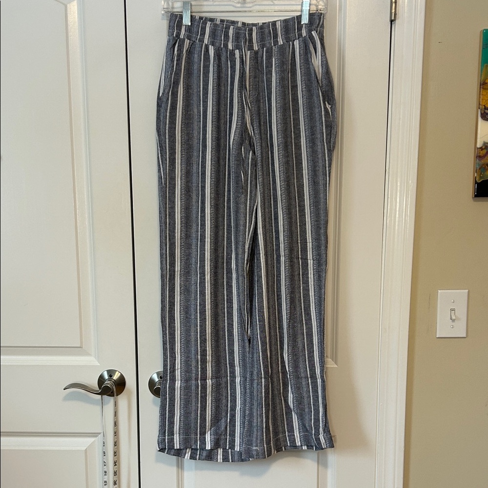 Briggs navy wht striped linen pants Small